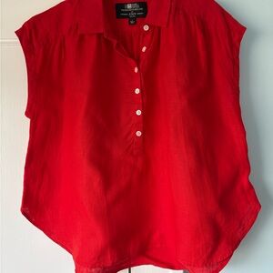 J. Crew Capitaine 100% Linen Cherry Red Half Button Irish Linen Shirt